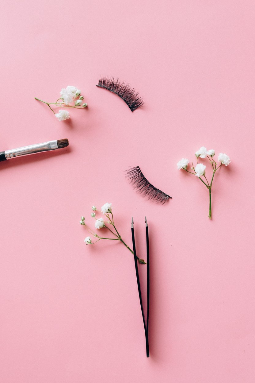 False Eyelashes on Pink Surface